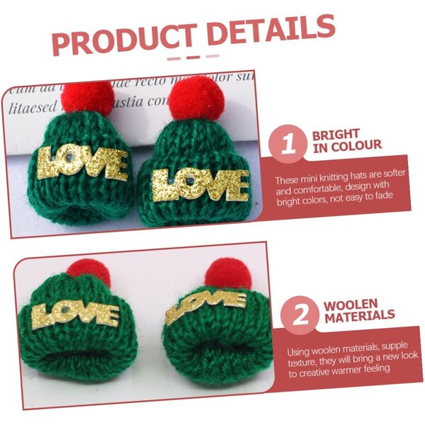 Set 36 Mini Bonnetti Natalizi in Lana per Decorazioni Fai-da-Te Rosso Verde Bianco