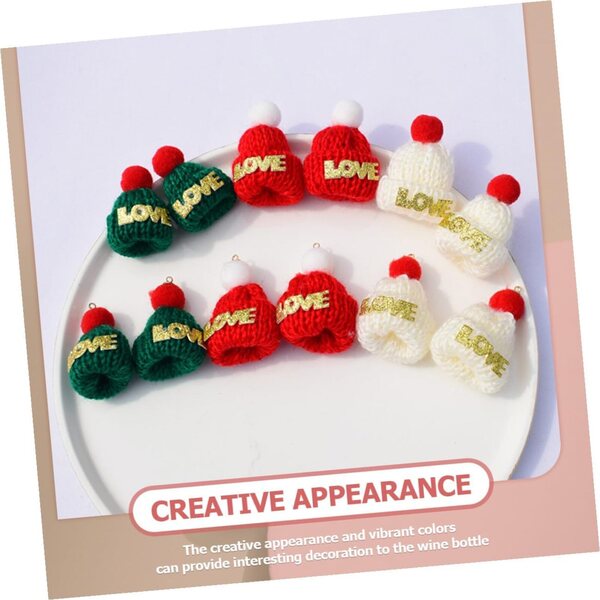 Set 36 Mini Bonnetti Natalizi in Lana per Decorazioni Fai-da-Te Rosso Verde Bianco