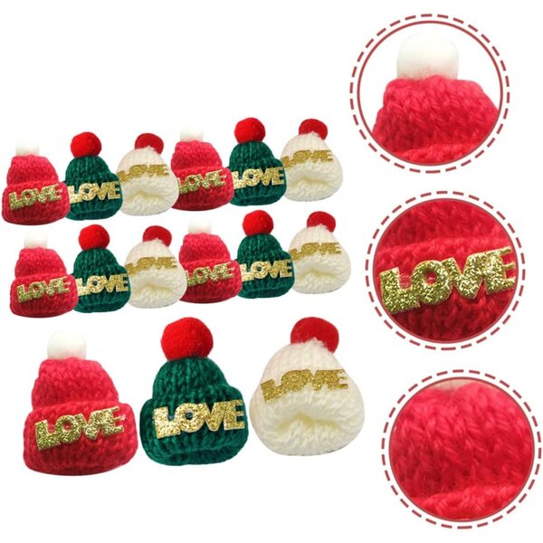 Set 36 Mini Bonnetti Natalizi in Lana per Decorazioni Fai-da-Te Rosso Verde Bianco