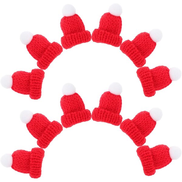 Mini cappelli di Babbo Natale in lana rossa set 12 pezzi decorazioni natalizie artigianali