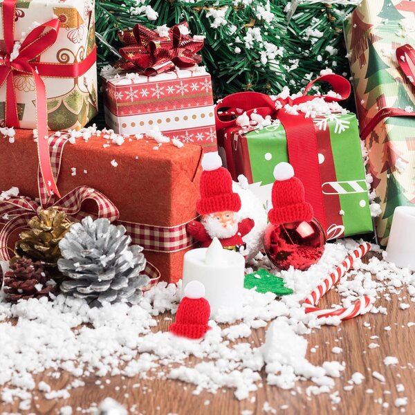 Mini cappelli di Babbo Natale in lana rossa set 12 pezzi decorazioni natalizie artigianali