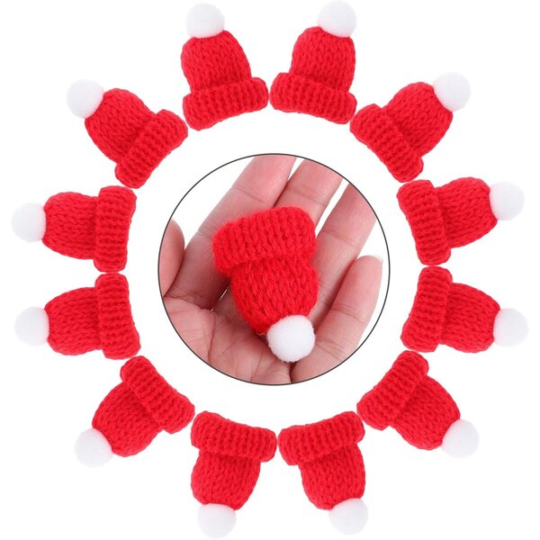Mini cappelli di Babbo Natale in lana rossa set 12 pezzi decorazioni natalizie artigianali