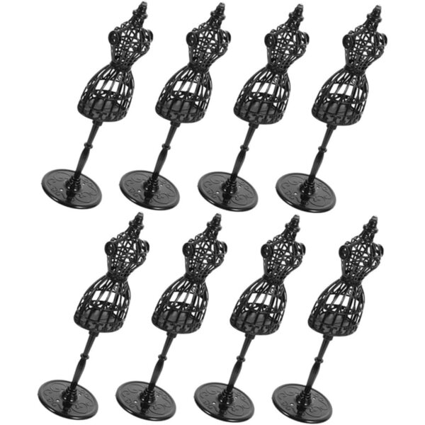 Set 8 Mini Manichini Neri in Plastica per Abiti da Bambola - Supporto Stabile e Leggero