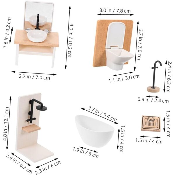 1:12 Miniatur-Badezimmermöbel-Set aus Holz und Kunststoff für Puppenhäuser