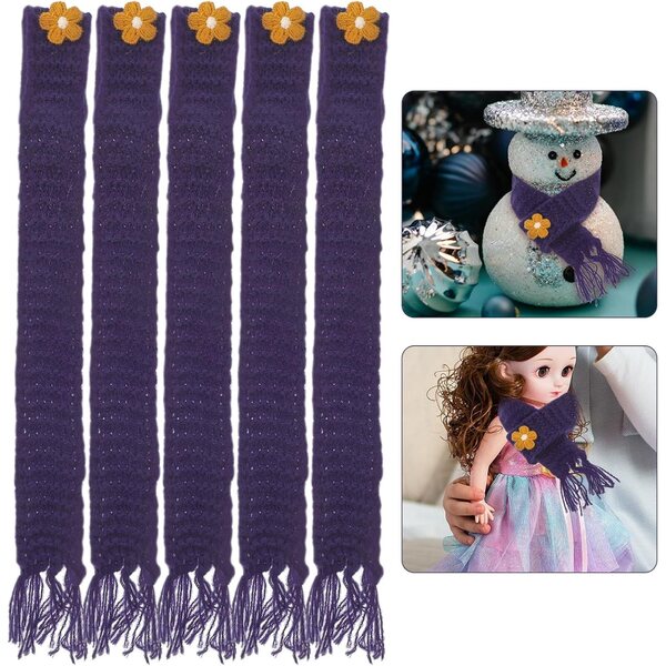 Set 5 Mini Sciarpe In magliaes Blu Navy Regolabili per Puppe e Progetti DIY