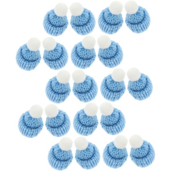 Set mit 20 blauen Mini-Strickhauben für Weihnachtsdekorationen und kreative DIY-Projekte