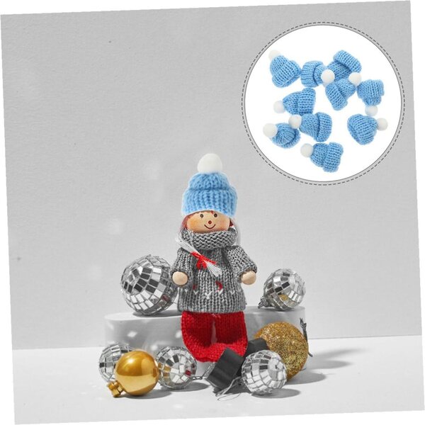 Set mit 20 blauen Mini-Strickhauben für Weihnachtsdekorationen und kreative DIY-Projekte