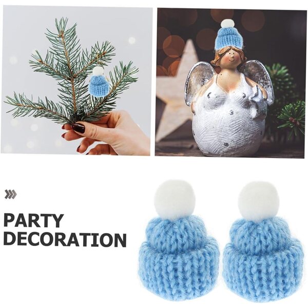 Set mit 20 blauen Mini-Strickhauben für Weihnachtsdekorationen und kreative DIY-Projekte