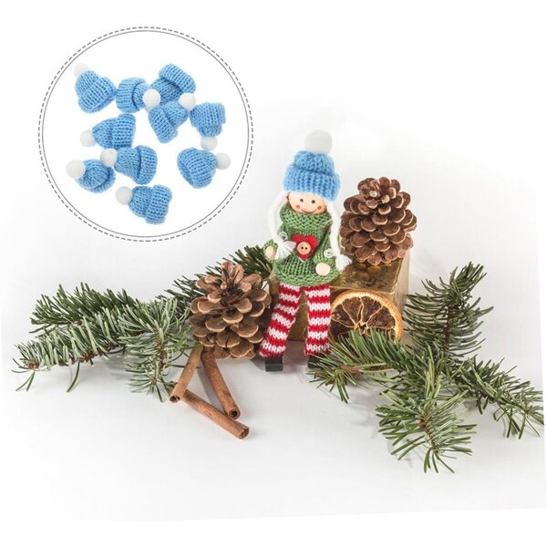 Set mit 20 blauen Mini-Strickhauben für Weihnachtsdekorationen und kreative DIY-Projekte