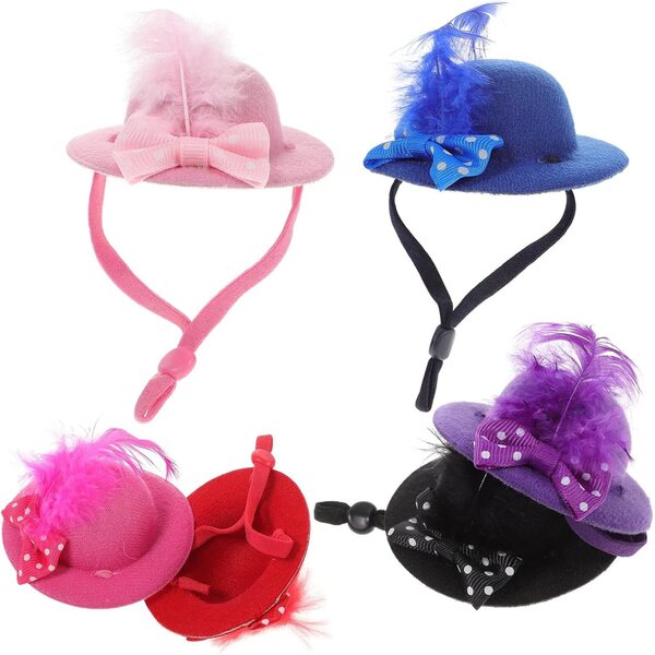 Mini cappelli a pois con fiocco per bambole - set di 6 accessori decorativi