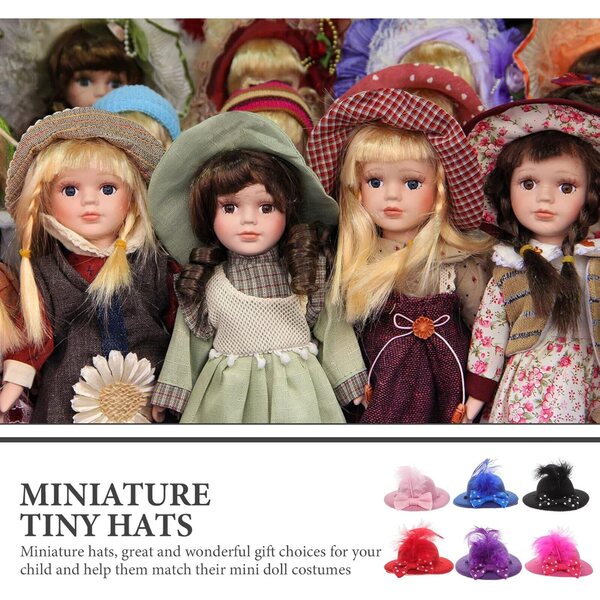 Mini cappelli a pois con fiocco per bambole - set di 6 accessori decorativi