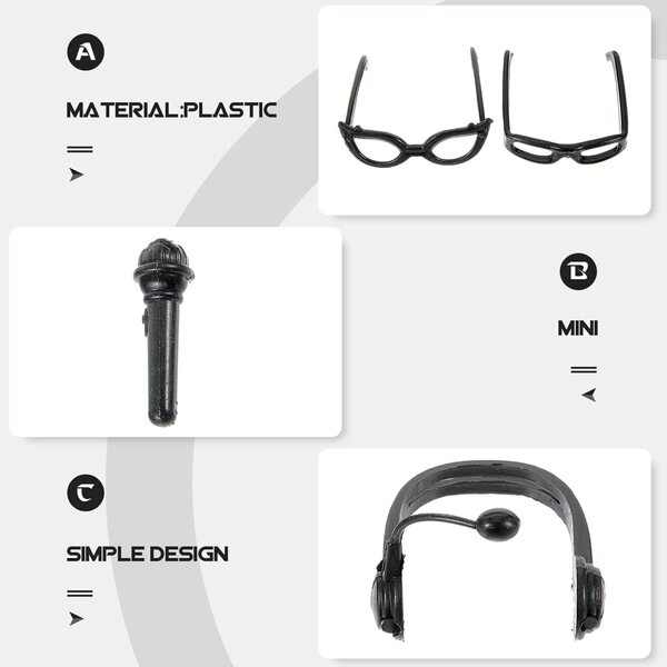 Set Accessori Miniature per bambole: Casco, Microfono e 2 Paia di Occhiali Neri