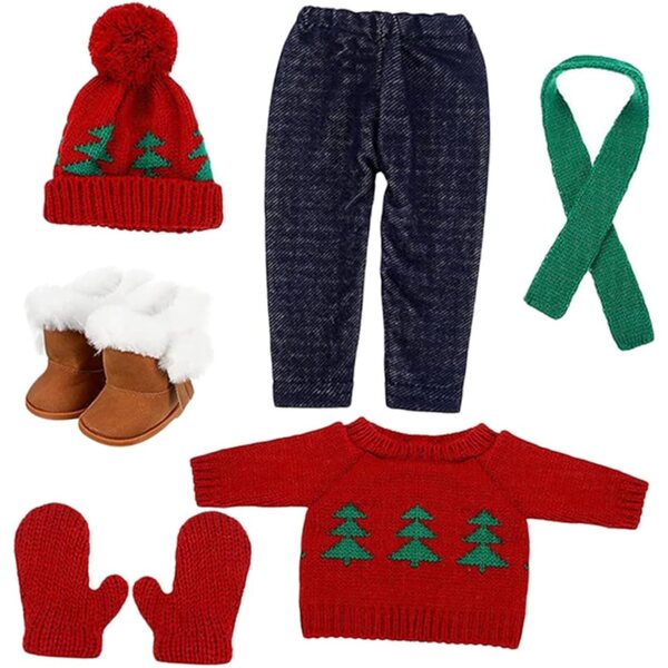 KOMBIUDA Weihnachtskleidungsset für Puppe mit Baumwollpullover, Schal und Mütze