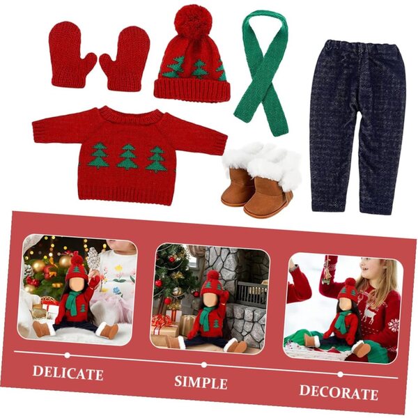 KOMBIUDA Weihnachtskleidungsset für Puppe mit Baumwollpullover, Schal und Mütze