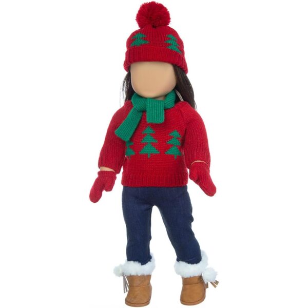 KOMBIUDA Weihnachtskleidungsset für Puppe mit Baumwollpullover, Schal und Mütze