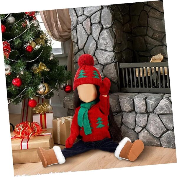 KOMBIUDA Weihnachtskleidungsset für Puppe mit Baumwollpullover, Schal und Mütze