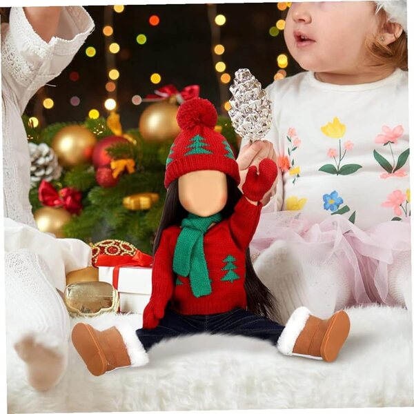 KOMBIUDA Weihnachtskleidungsset für Puppe mit Baumwollpullover, Schal und Mütze