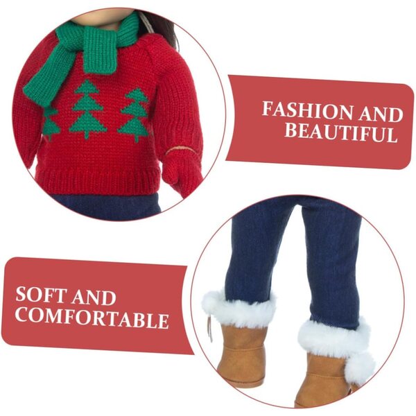 KOMBIUDA Weihnachtskleidungsset für Puppe mit Baumwollpullover, Schal und Mütze