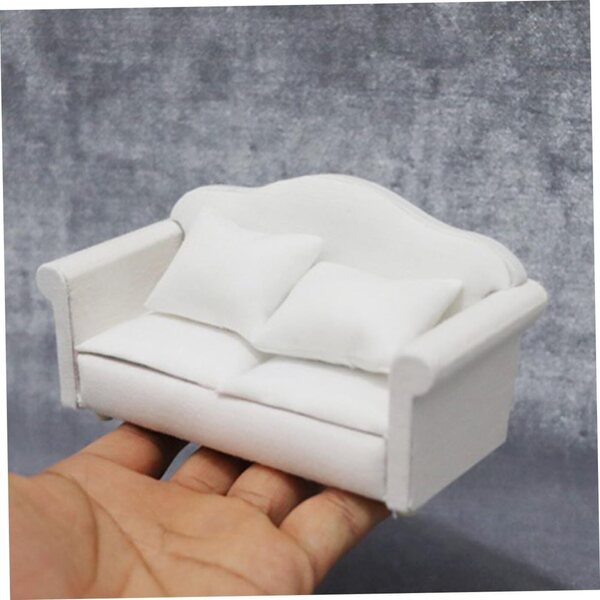 Divano in Miniatura per Casa delle Bambole in Tessuto e Legno 1/12 Bianco
