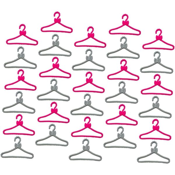 60 Mini Cintres in Plastica per Vestiti di Bambole - 30 Rosa e 30 Grigio Argento