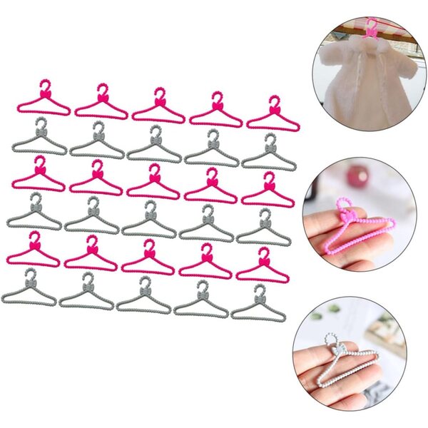 60 Mini Cintres in Plastica per Vestiti di Bambole - 30 Rosa e 30 Grigio Argento