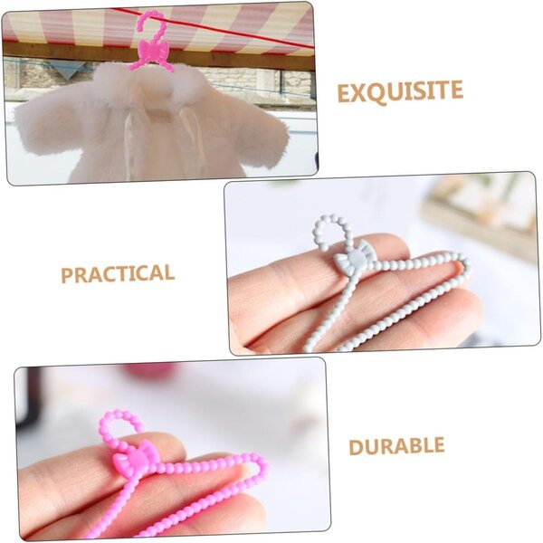 60 Mini Cintres in Plastica per Vestiti di Bambole - 30 Rosa e 30 Grigio Argento