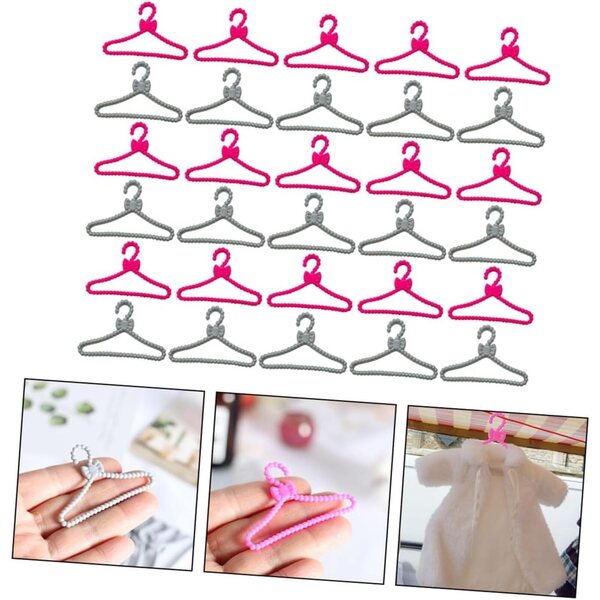 60 Mini Cintres in Plastica per Vestiti di Bambole - 30 Rosa e 30 Grigio Argento