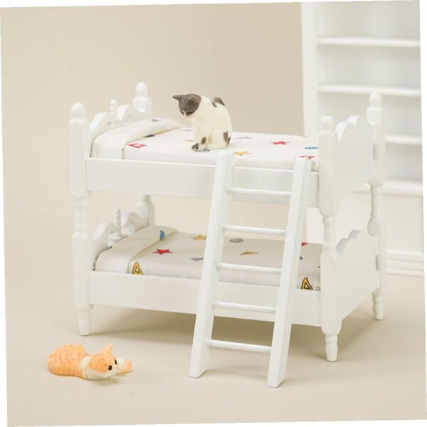 Mini Letto a Castello in Legno per Casa delle Bambole - Arredo Miniatura Beige