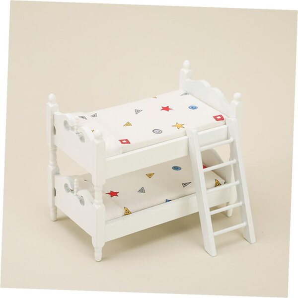 Mini Letto a Castello in Legno per Casa delle Bambole - Arredo Miniatura Beige