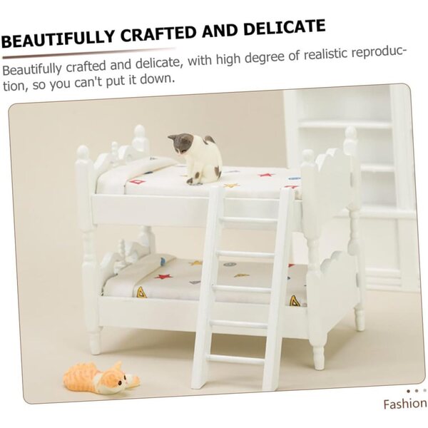 Mini Letto a Castello in Legno per Casa delle Bambole - Arredo Miniatura Beige