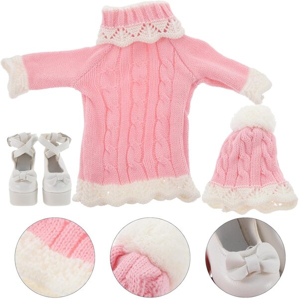 Set Abbigliamento Acrylico per Bambola 60 cm con Vestito, Cappello e Scarpe Colorate