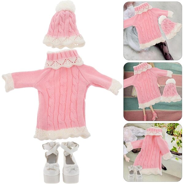 Set Abbigliamento Acrylico per Bambola 60 cm con Vestito, Cappello e Scarpe Colorate