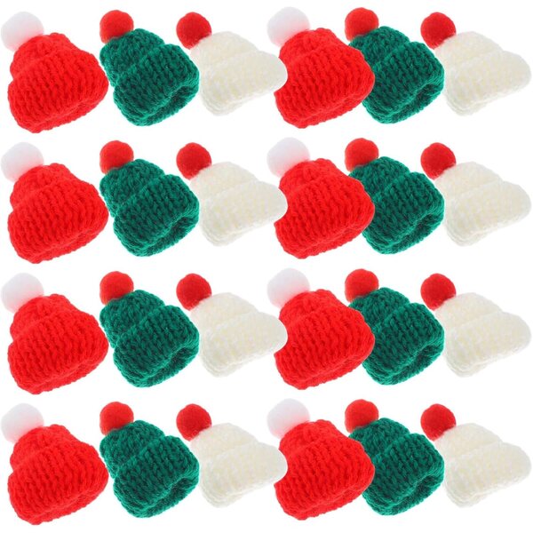 24 Mini Bonnet di Natale in Lana Multicolori per Bricolage, bamboles e Decorazioni Festive