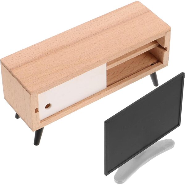 Mini TV in scala per casa delle bambole con supporto, decorazione realistica e display LCD
