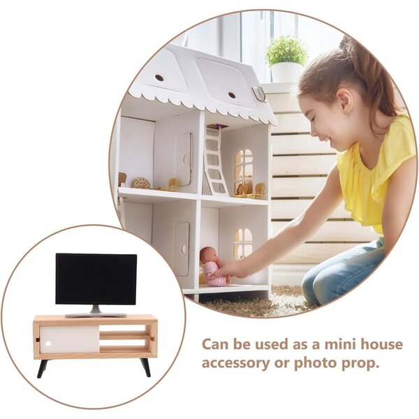 Mini TV in scala per casa delle bambole con supporto, decorazione realistica e display LCD
