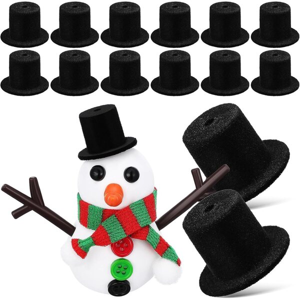 Set 15 Mini Cappelli a Cilindro Neri in Resina e Floccati per Decorazioni e Bambole