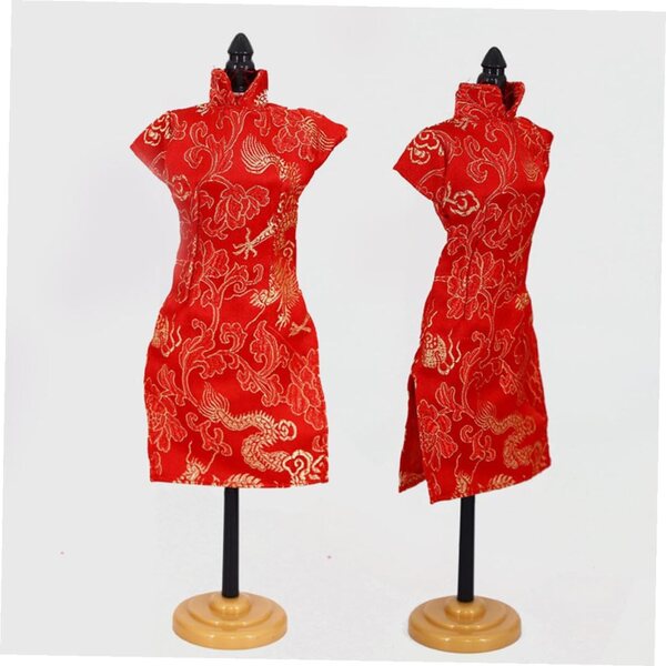 Set 3 Abiti Cheongsam per Bambole in Tessuto Riutilizzabile, Stile Cinese Tradizionale