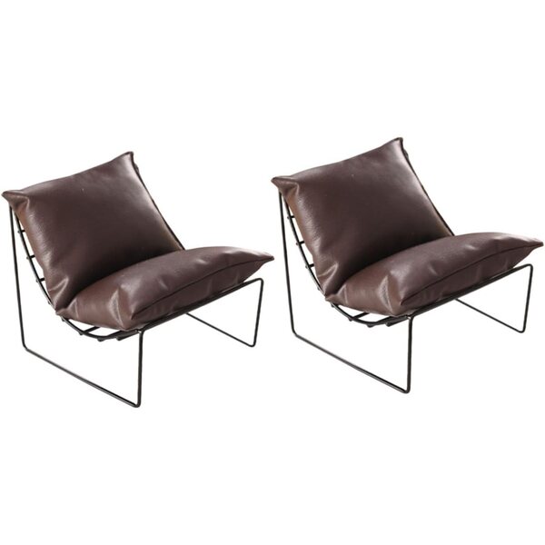 2 pezzi Mini Sedia in Lega e Pelle Marrone per Casa delle Bambole 10x10 cm