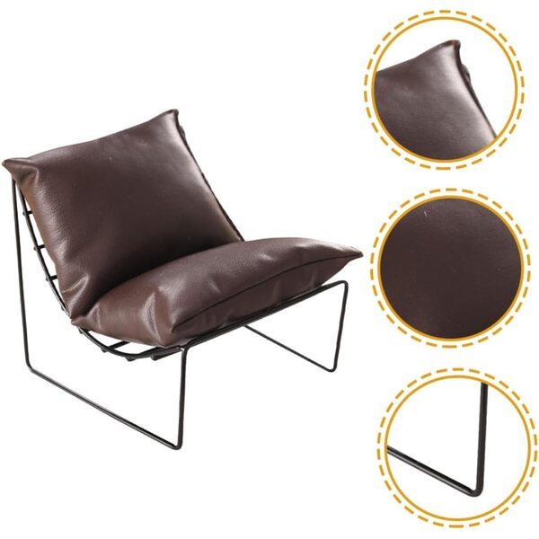 2 pezzi Mini Sedia in Lega e Pelle Marrone per Casa delle Bambole 10x10 cm