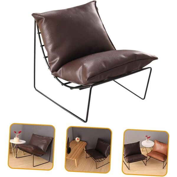 2 pezzi Mini Sedia in Lega e Pelle Marrone per Casa delle Bambole 10x10 cm