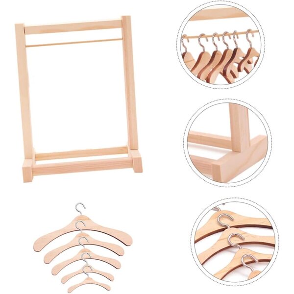 VICASKY Set 5 Appendiabiti in Legno per Bambole di Diverse Misure, Resistenti e Lisci