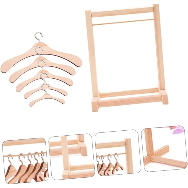 VICASKY Set 5 Appendiabiti in Legno per Bambole di Diverse Misure, Resistenti e Lisci