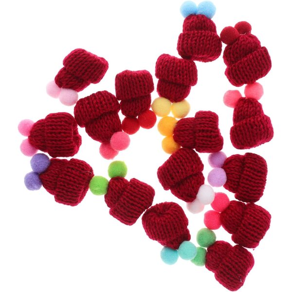 50 Mini Bonnet de Noël en Laine Rouge Foncé per Bricolage e Decorazioni Festive