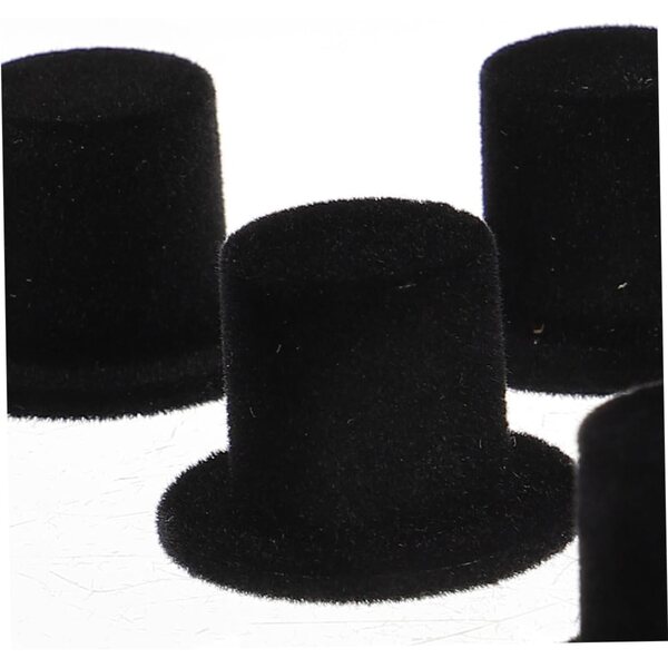 Set 20 Mini Cappelli a Cilindro in Velluto Nero per Decorazioni Feste e Halloween