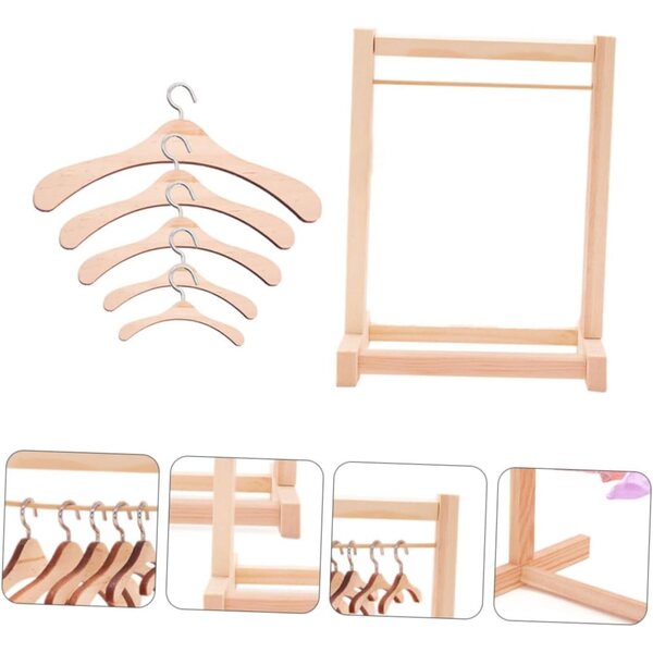 Alasum Set 5 Appendiabiti in Legno per Bambole 20 cm - Organizza Vestiti Cameretta