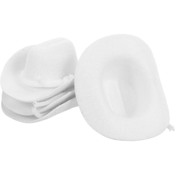 4 Mini Cappelli da Cowboy Bianchi per Bambole - Accessori Creativi e Decorativi