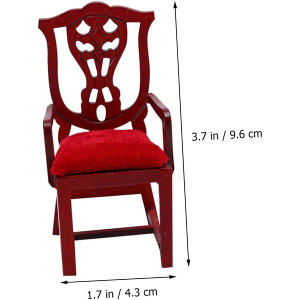 Mini sedia in legno per casa delle bambole - modello vintage rosso, 9,6x4,3x4,1 cm