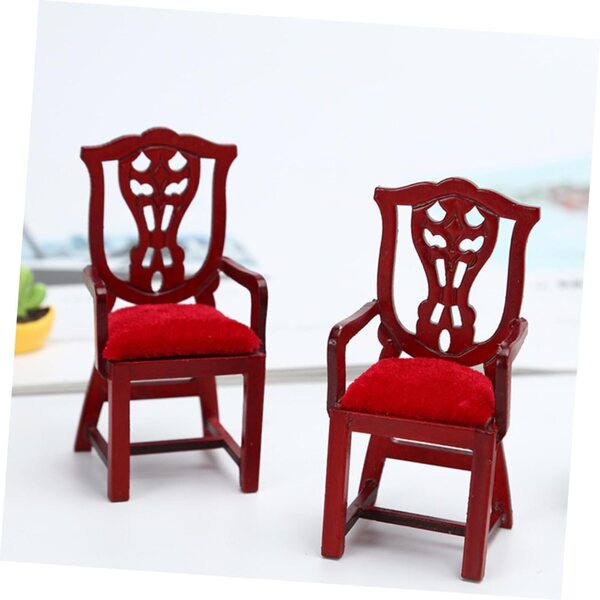 Mini sedia in legno per casa delle bambole - modello vintage rosso, 9,6x4,3x4,1 cm