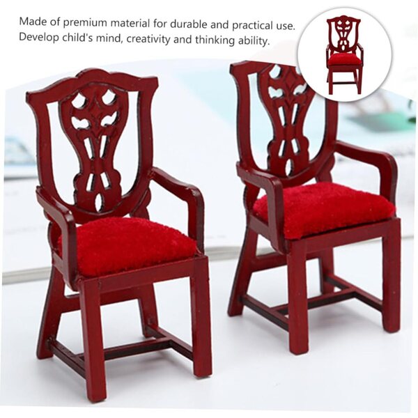 Mini sedia in legno per casa delle bambole - modello vintage rosso, 9,6x4,3x4,1 cm