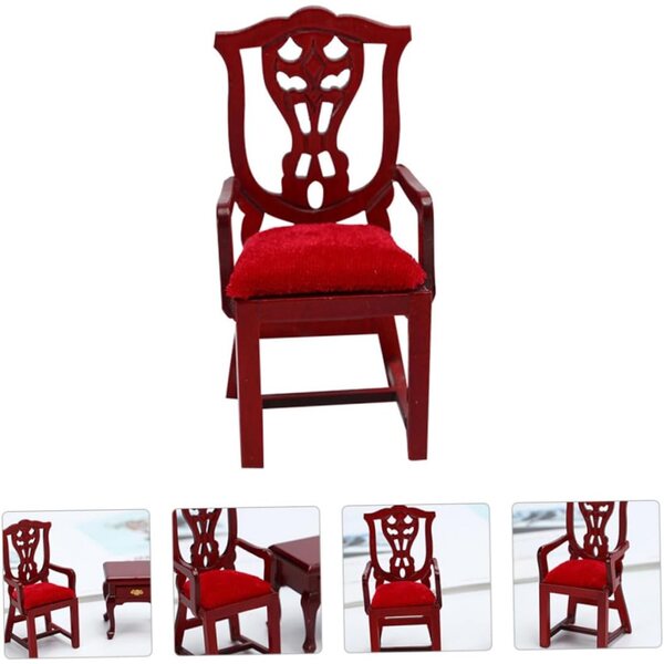 Mini sedia in legno per casa delle bambole - modello vintage rosso, 9,6x4,3x4,1 cm